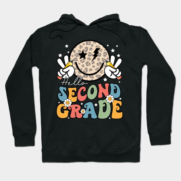 Leopard Groovy Happy Face Hello Second Grade Hoodie by Magazine